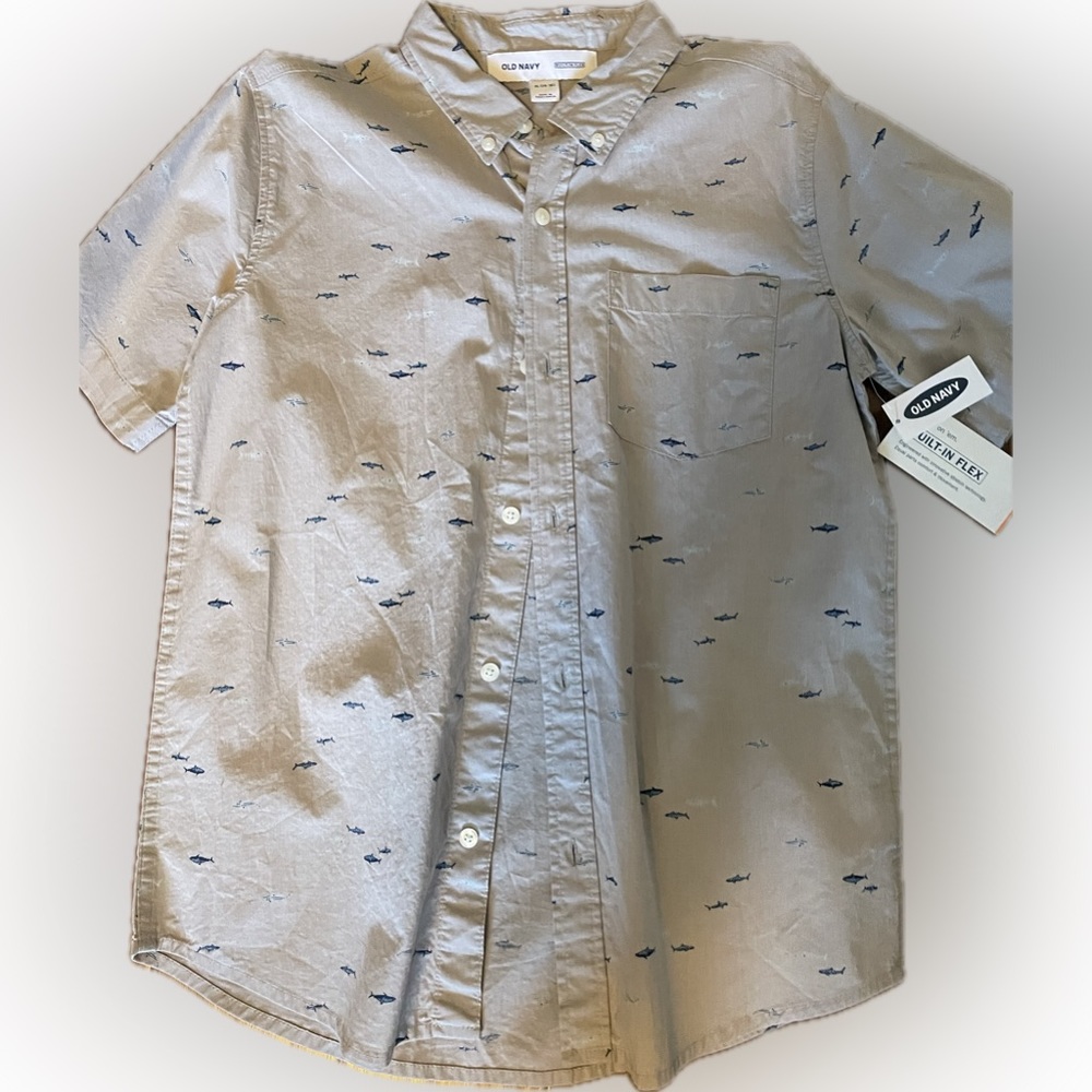 Old Navy short sleeve button down shark print